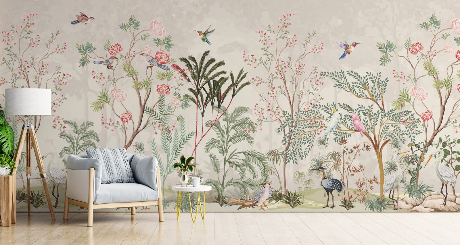 Chinoiserie Botanical Tree Mural | Floral Peel and Stick Wallpaper
