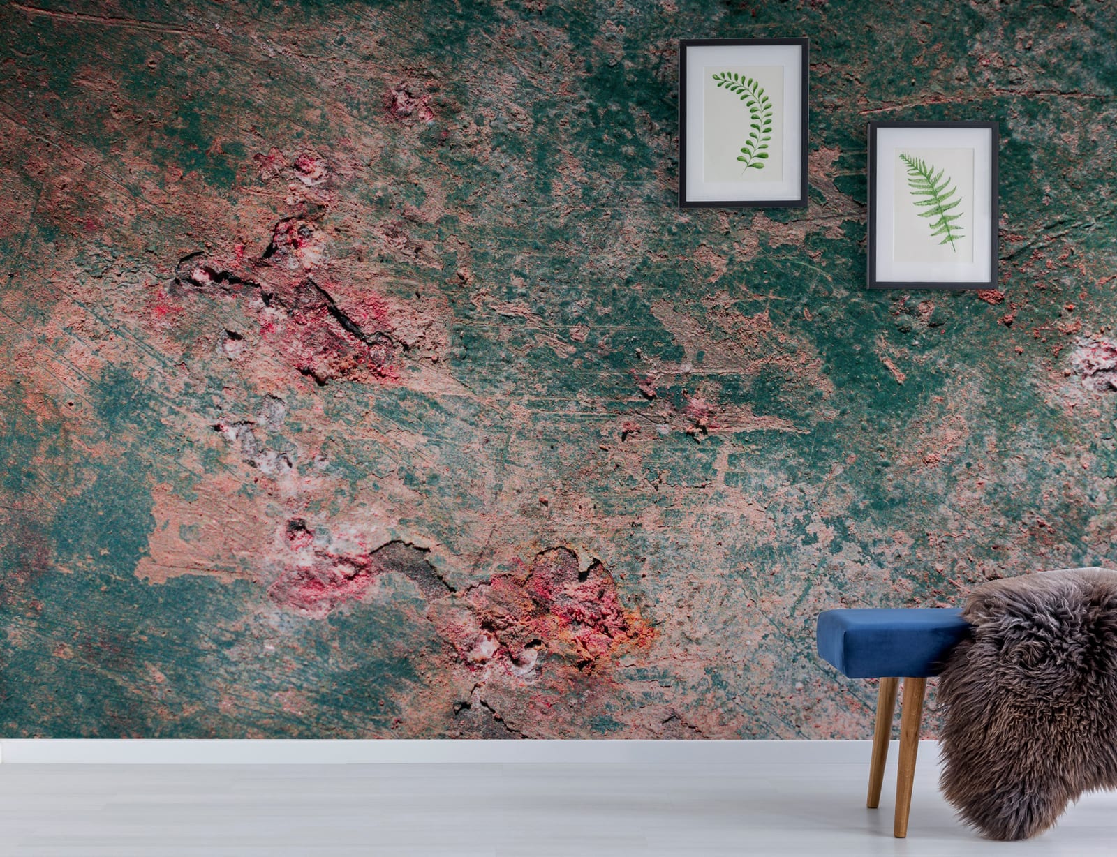 Industrial Grunge Metallic Wallpaper | Green and Pink Removable Wall Mural