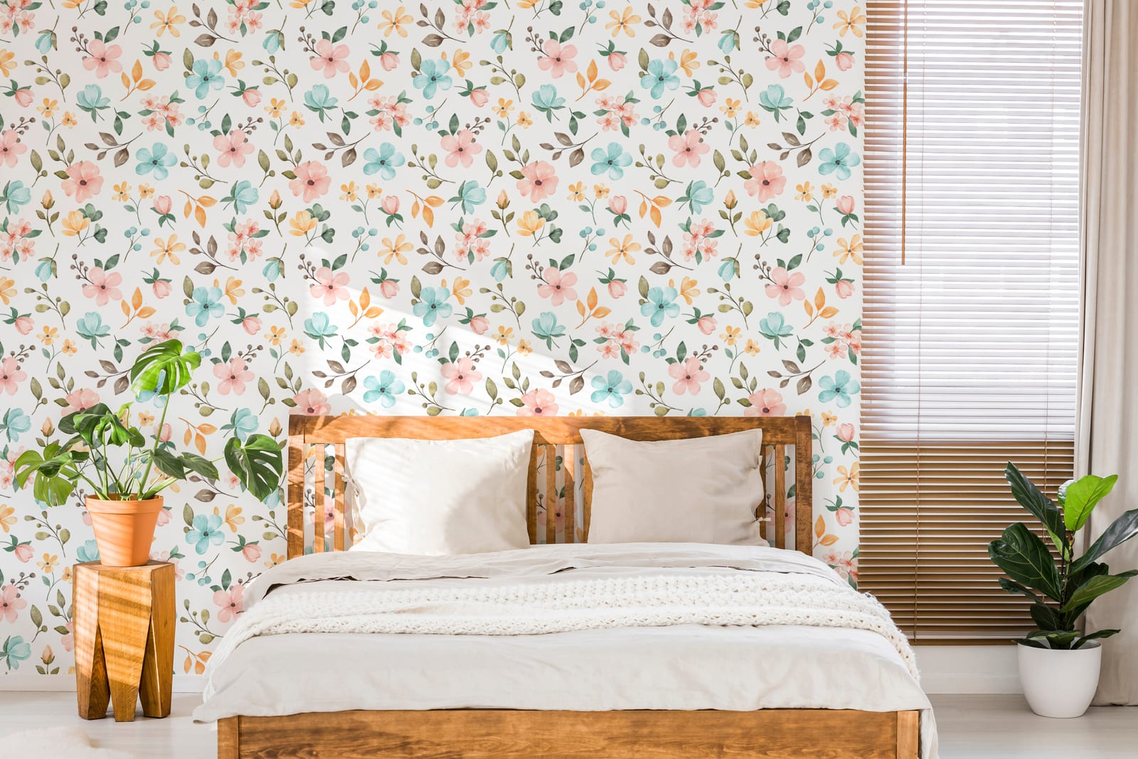 Floral Pastel Pink Blue | Cottagecore Bedroom Peel And Stick Wallpaper
