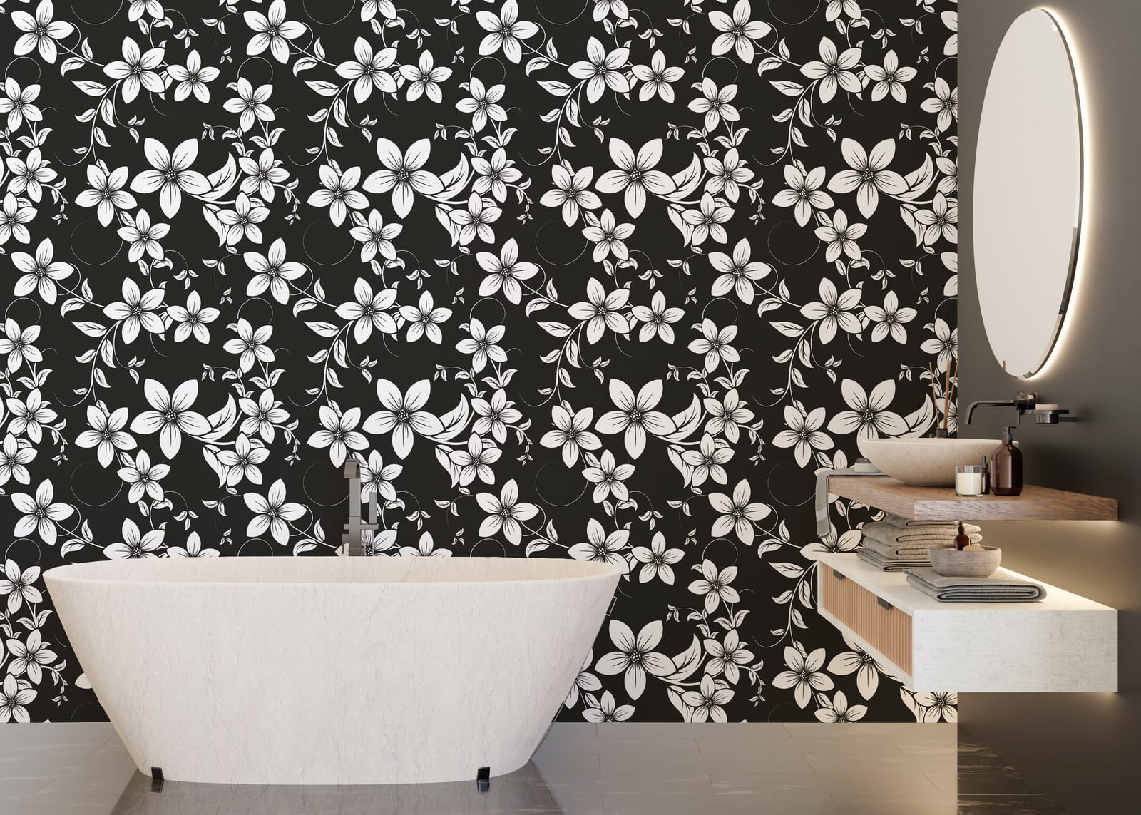 Black and White Floral Decor | Botanical Peel and Stick Wallpaper