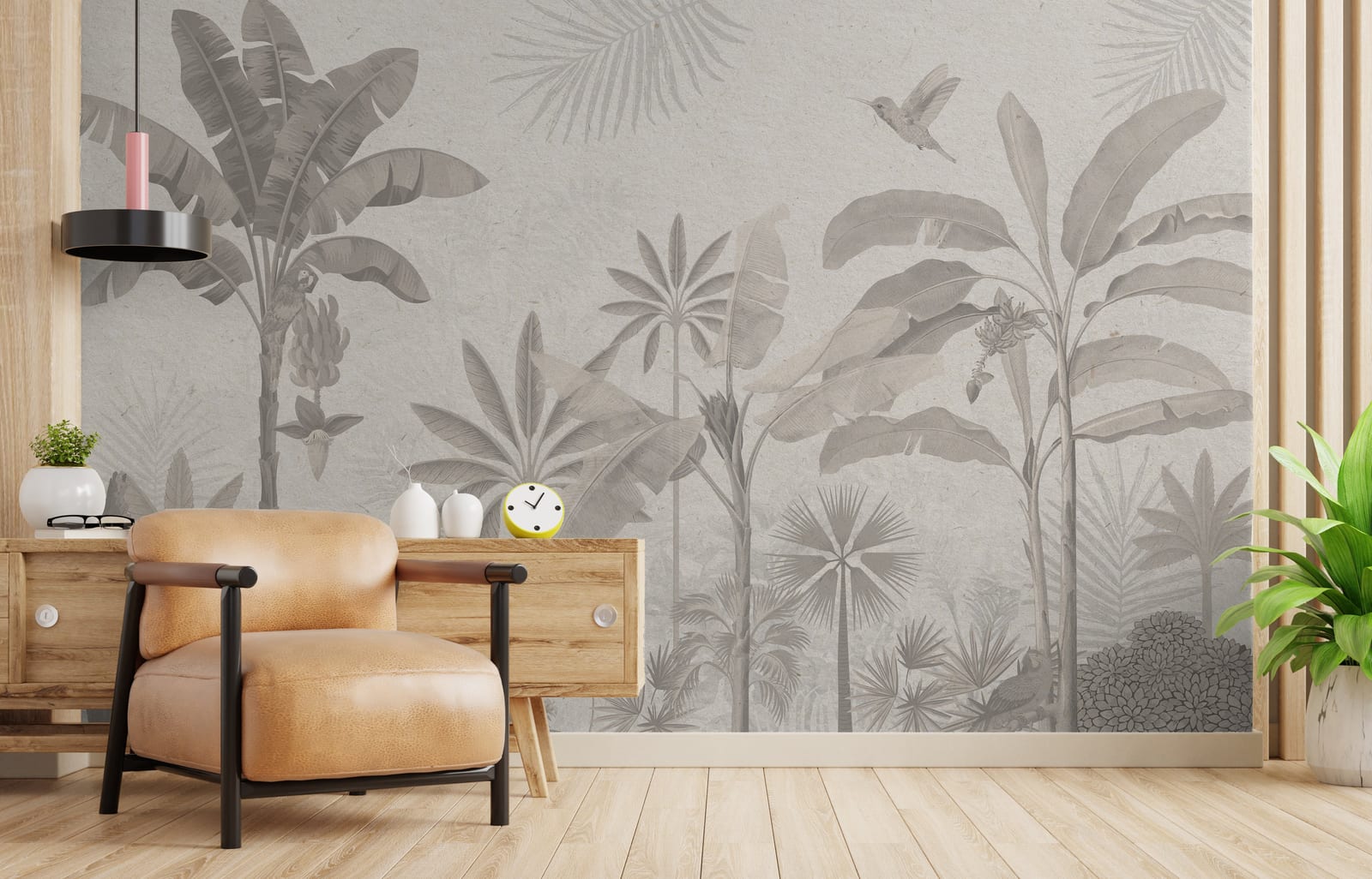 Banana Leaf Wall Mural | Neutral Gray Tropical Peel And Stick Wallpaper