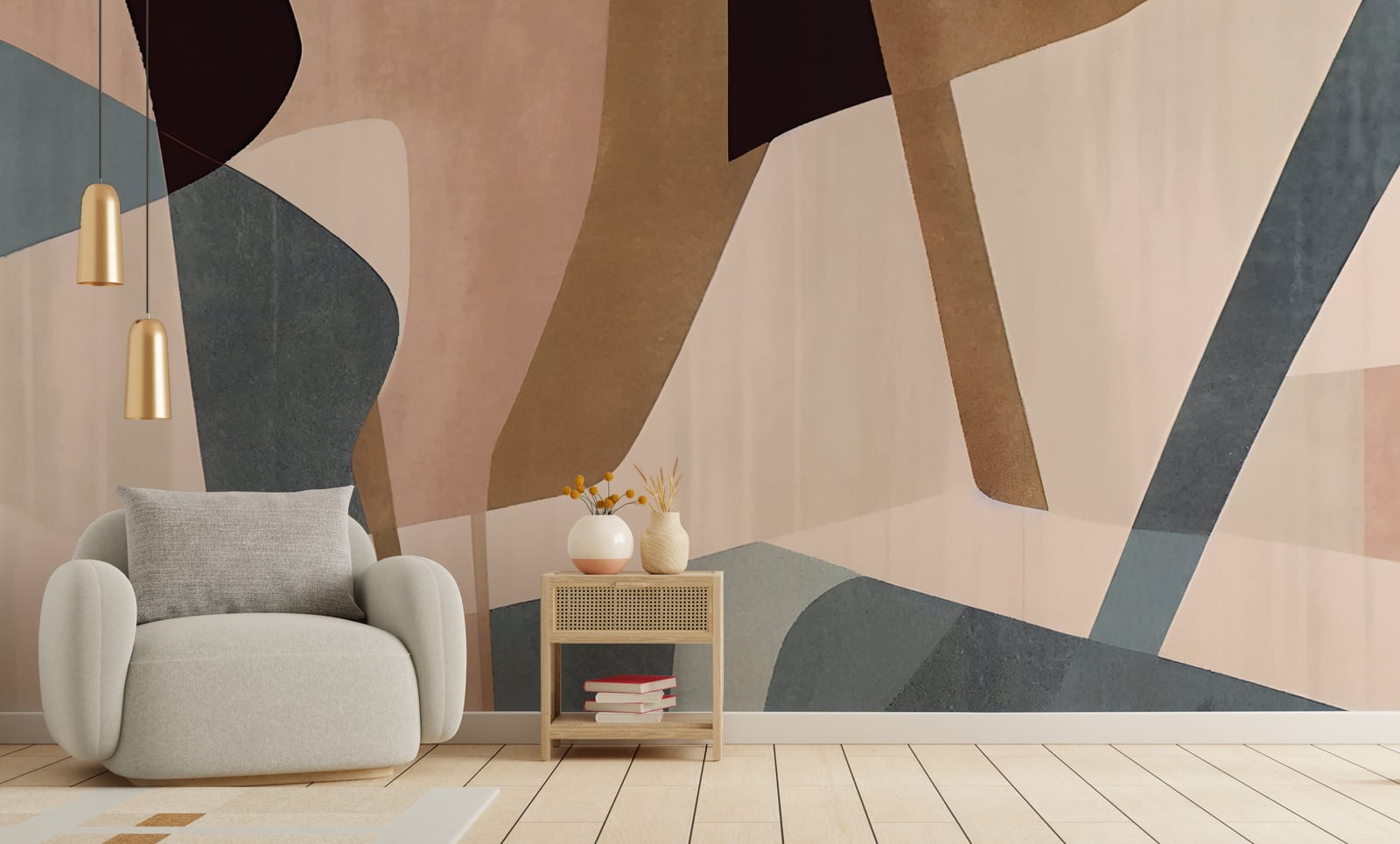 Refined line art mural with blended pigments offering cultured aesthetic and gentle creative ambiance for reading areas.