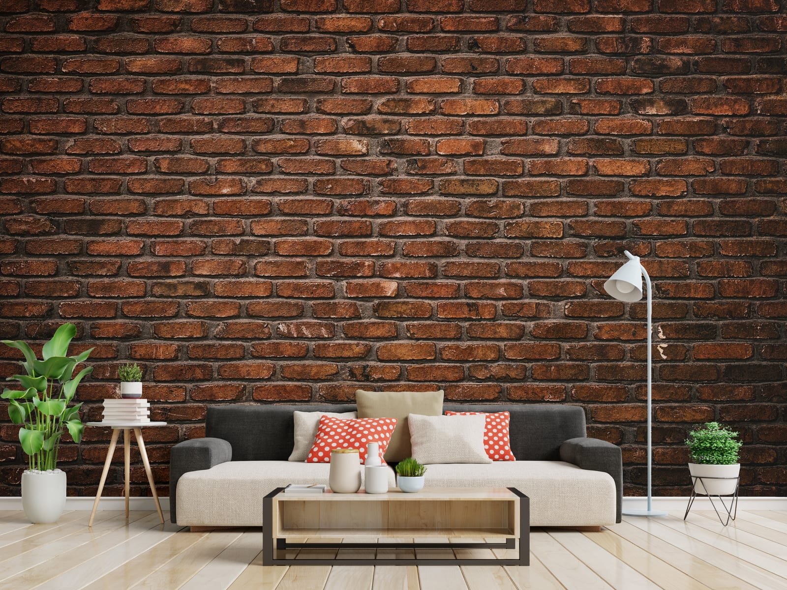 Rustic Dark Red Color Brick Wall Mural Art