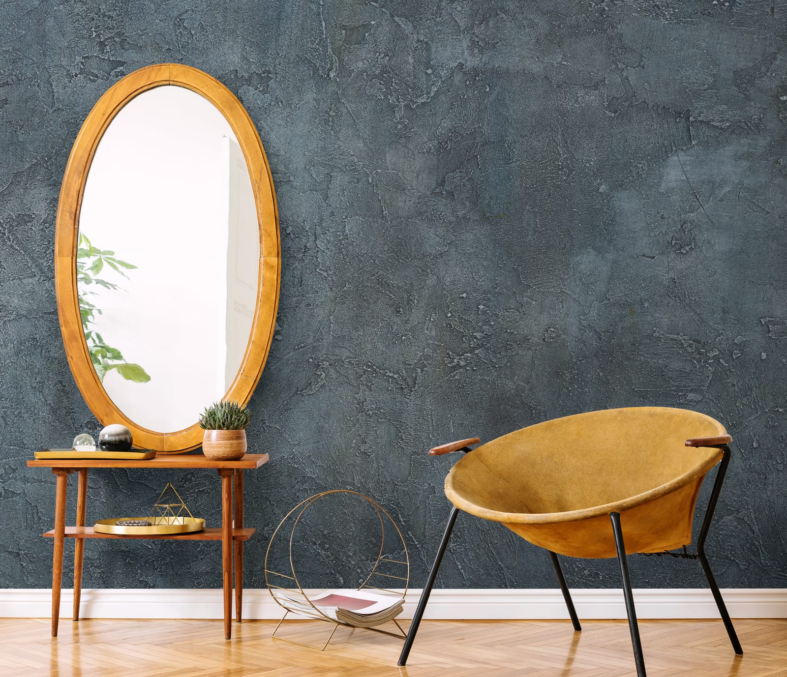 Minimalist home decor featuring dark plaster style architectural wall surface design