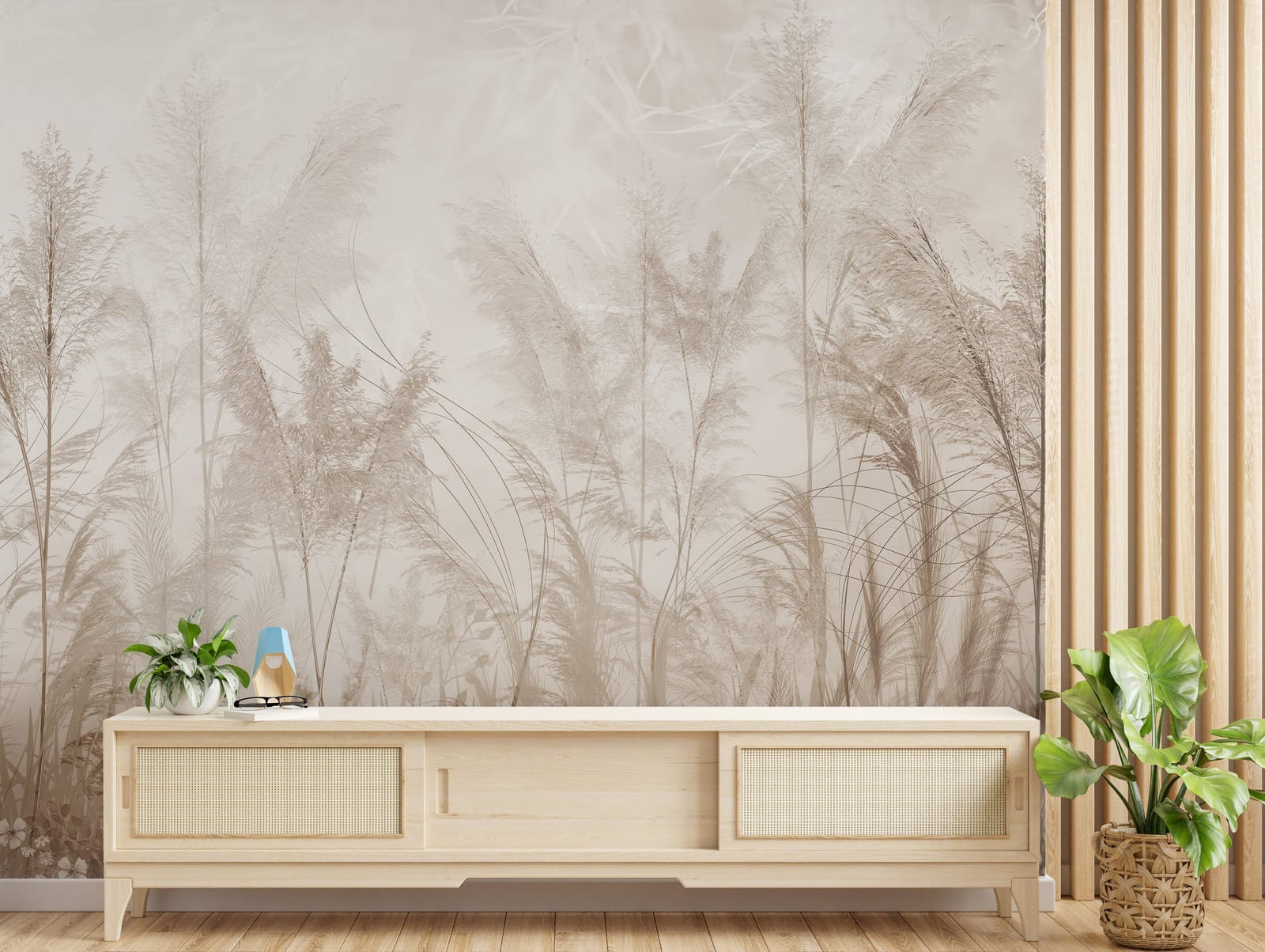 Organic pampas foliage pattern decoration for elegant dining space