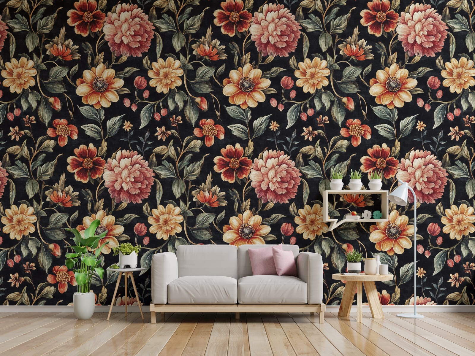 Vintage floral wallpaper with rich colors transforming elegant guest room wall decor