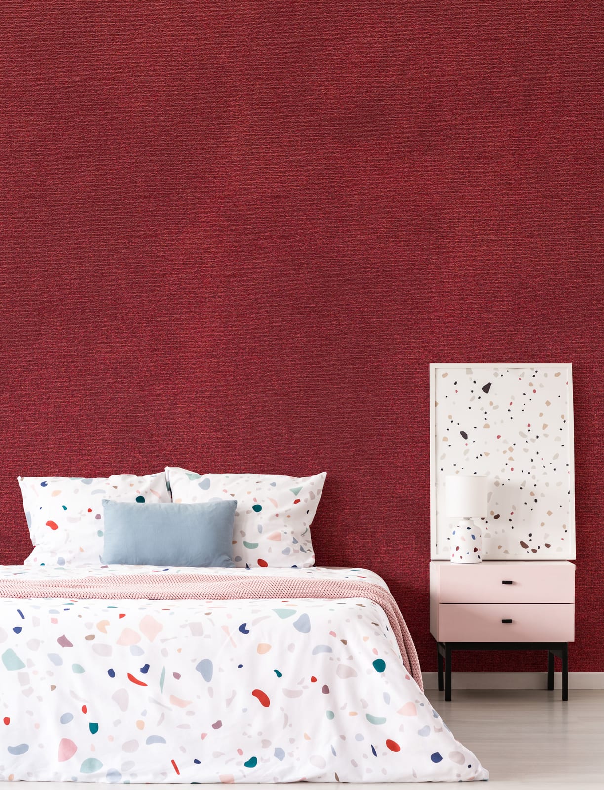 Rich burgundy fabric texture wallpaper for stylish bedroom accent wall modern wall mural self adhesive