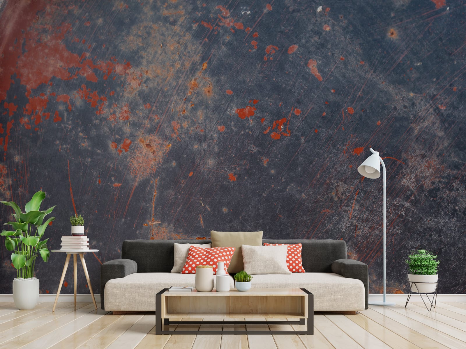 Industrial Rust Texture Wallpaper | Navy Blue And Burnt Orange | Grunge Wall Mural โ Peel and Stick Removable | Loft Office Decor