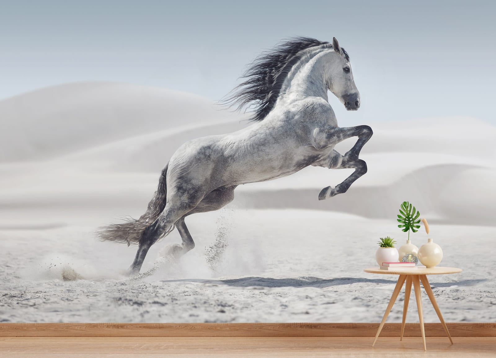 Luxury equine desert artwork wallpaper mural installed in Guest room wall creating grand interior impression with modern elegance