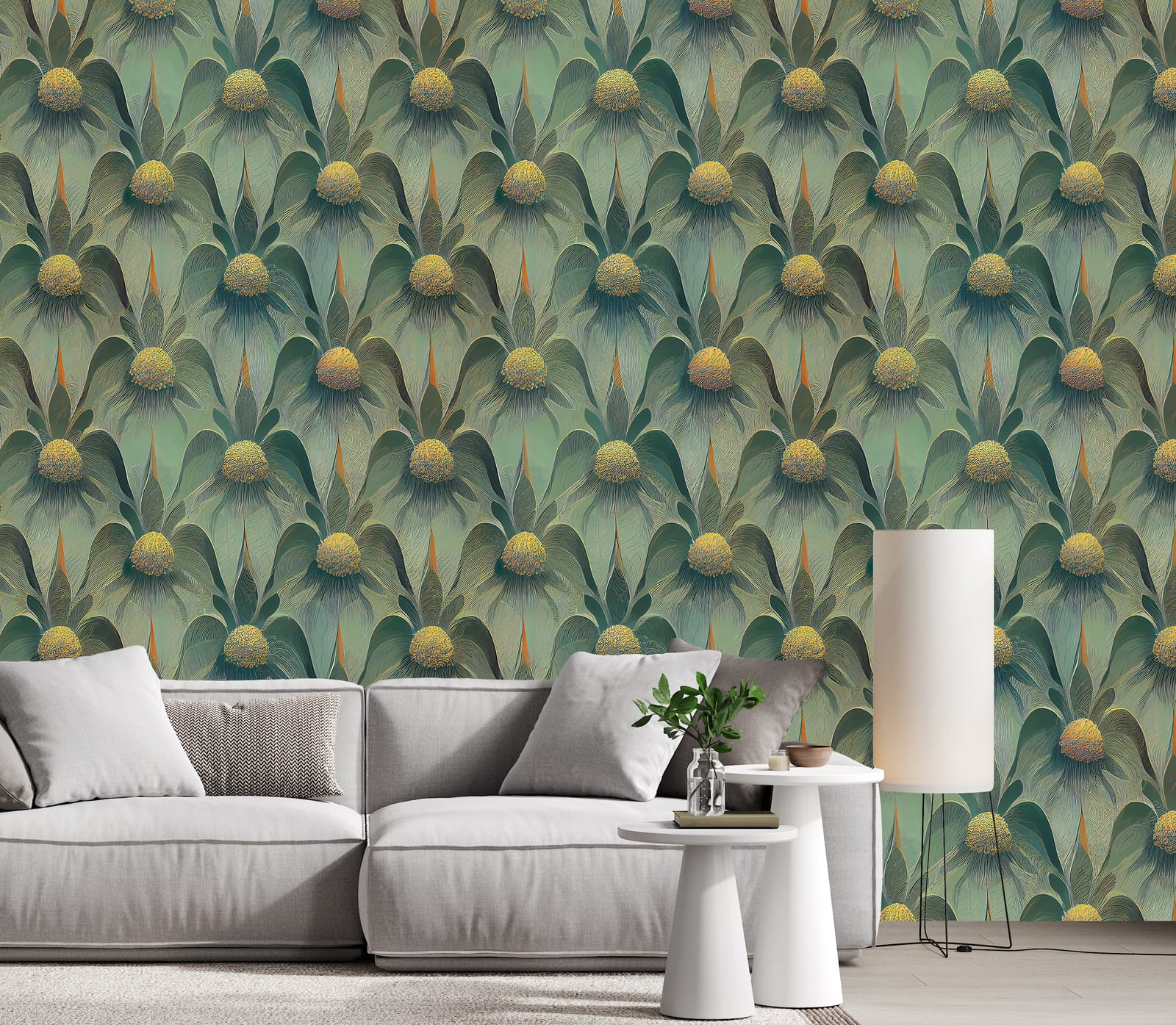 Coneflower Wall Decor | Teal Green Peel and Stick Floral Wallpaper