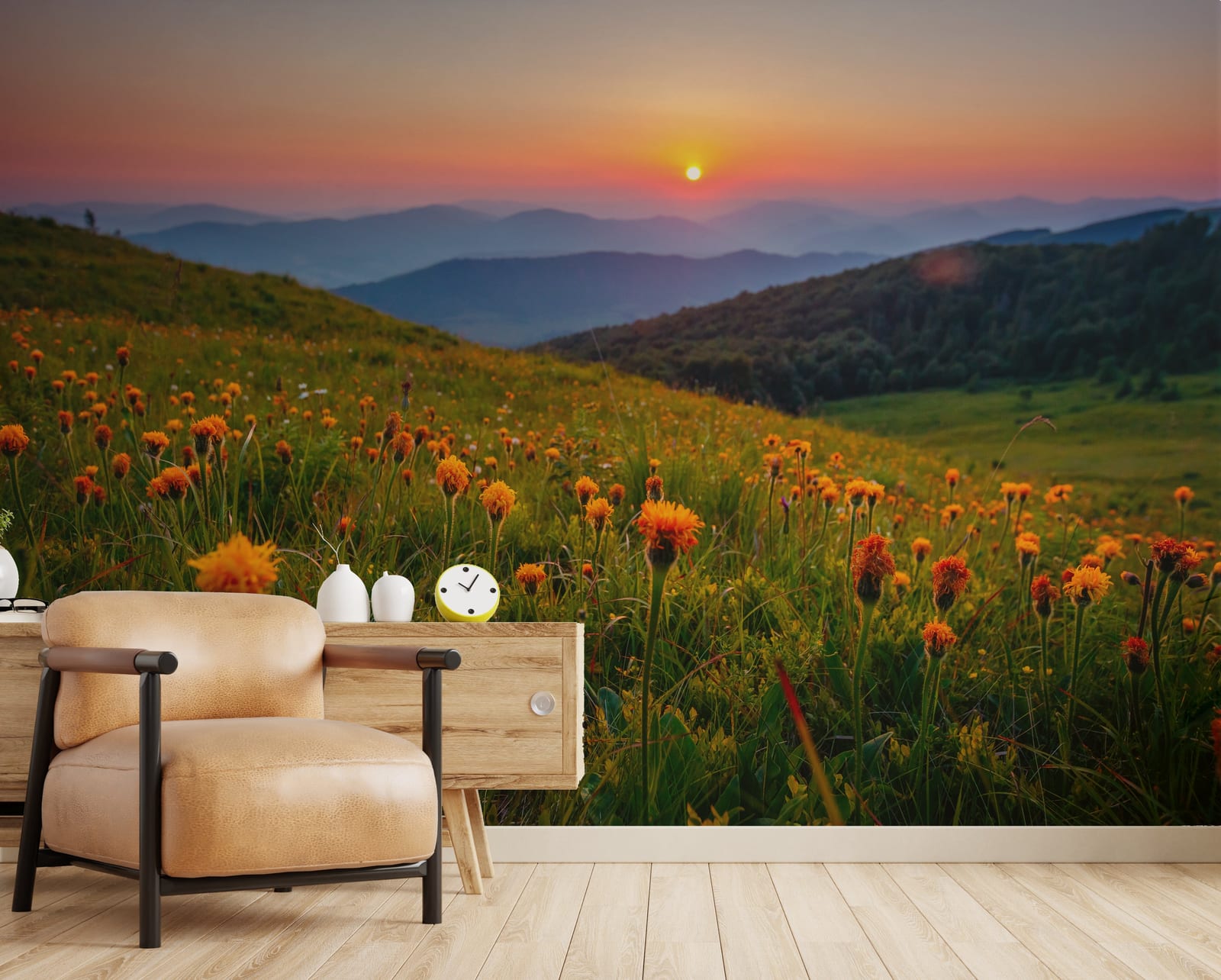 Golden Hour Meadow Nature Peel and Stick Wallpaper