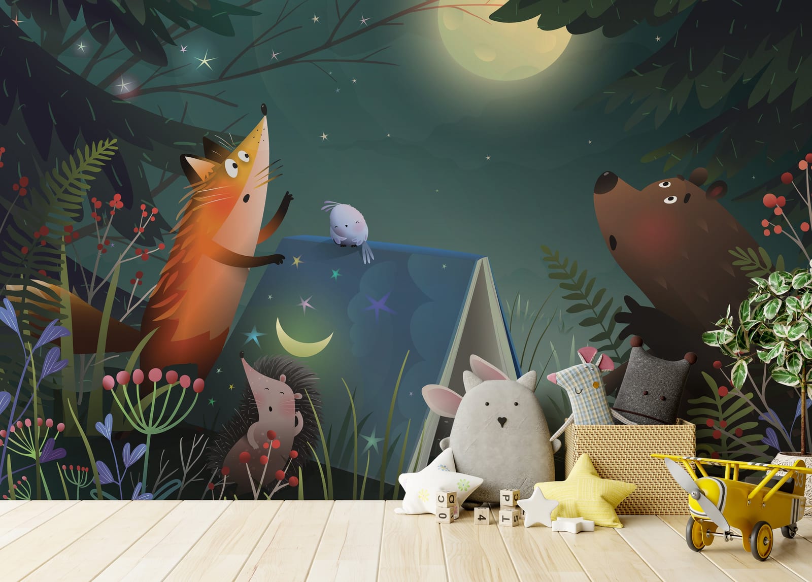 Night Dreamy Forest Kids Wallpaper