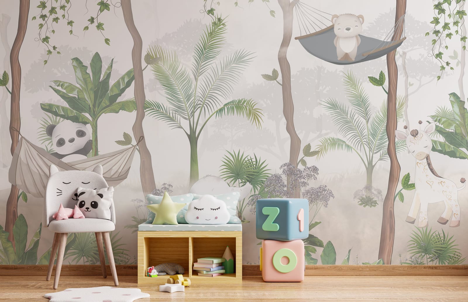 Leafy Heaven And Cute Tot Animal Kids Wallpaper