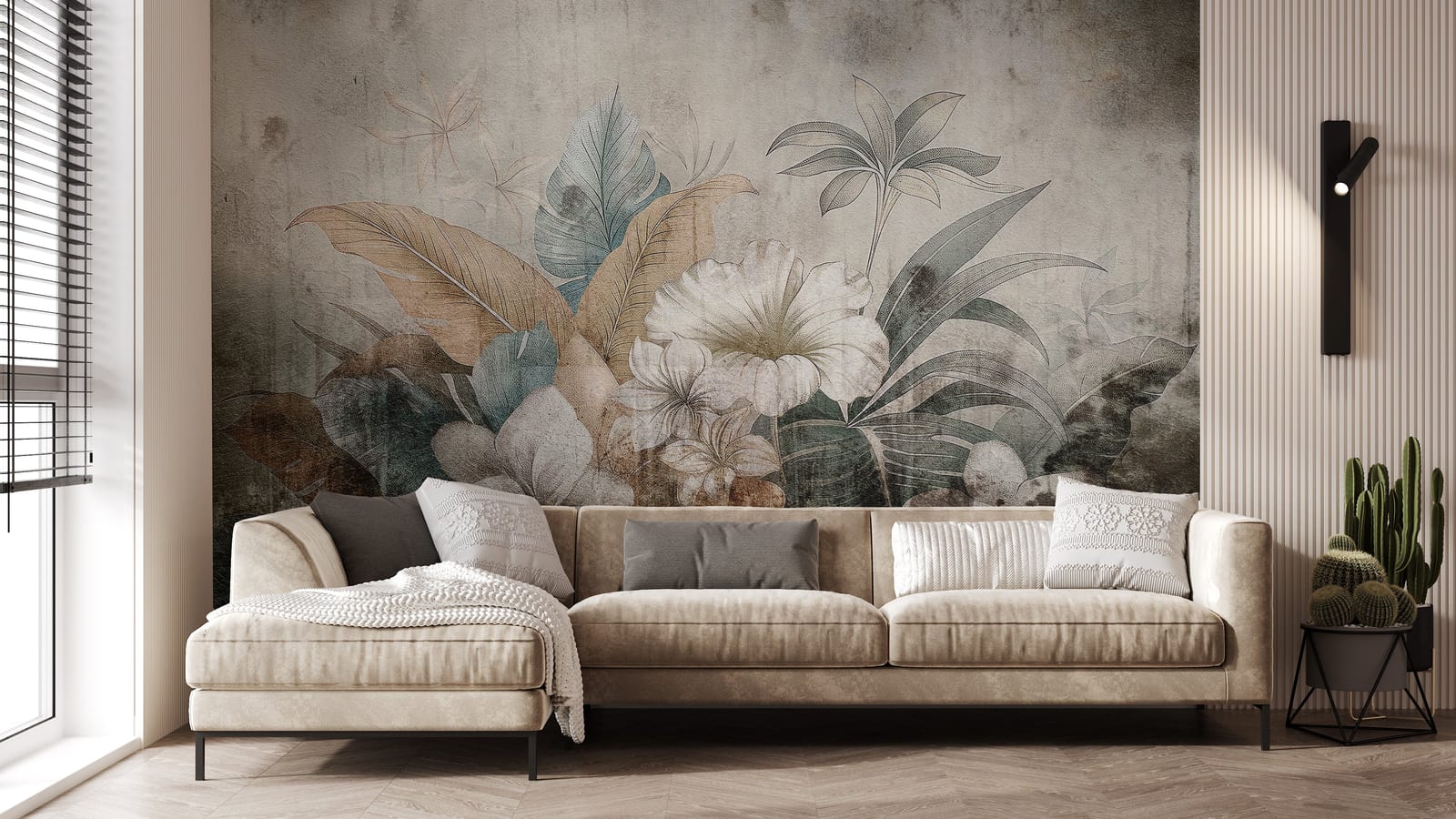 Hand Drawn Nostalgic Tropical Botanical Wallpaper