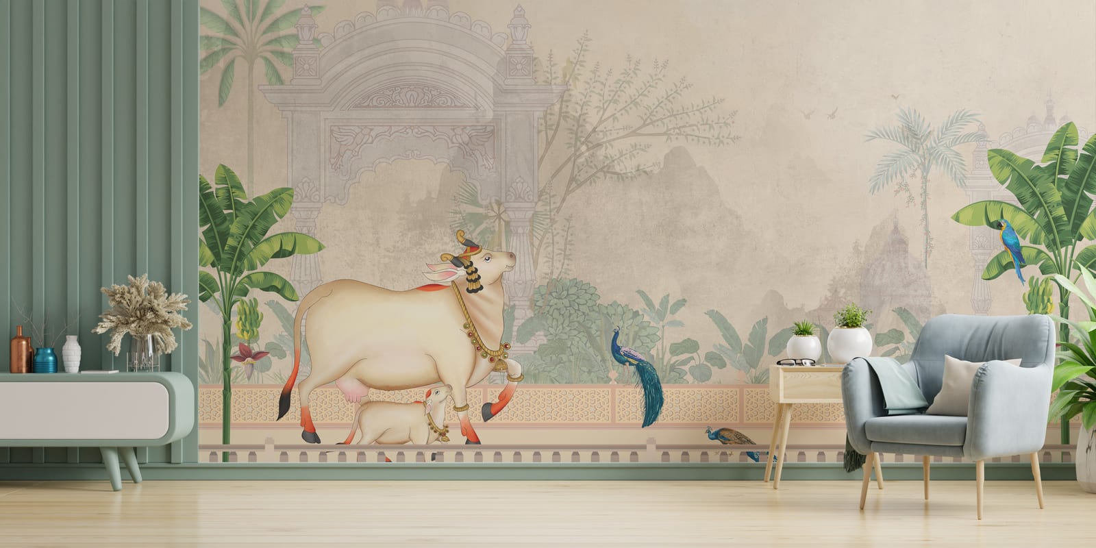 Removable Pichwai Cow Indian Traditional Wallpaper