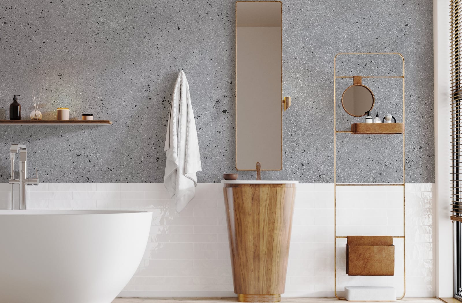 Contemporary gray terrazzo wallpaper removable for luxury bathroom wall decor