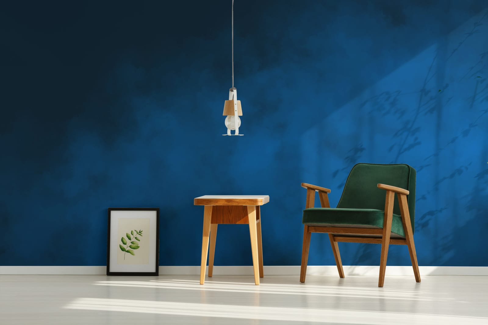 Modern home office accent featuring bold navy blue textured finish, enhancing productivity and aesthetics
