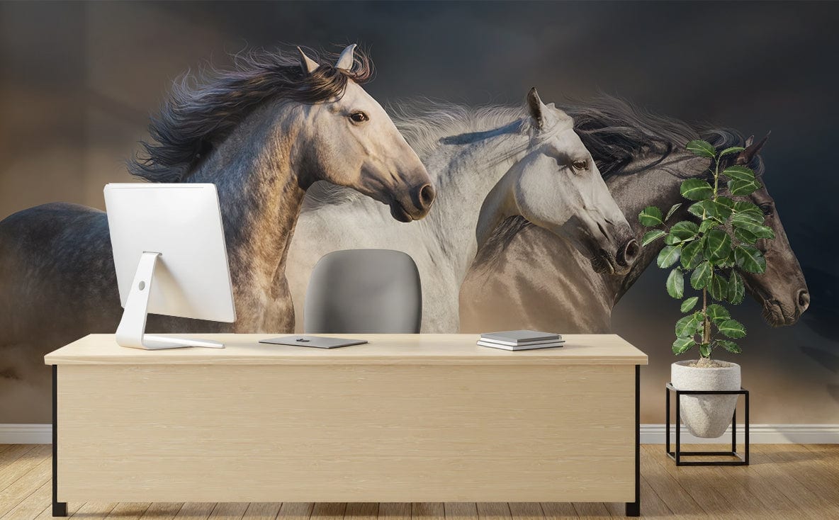 Wild running horses artwork wallpaper for contemporary office interior decoration