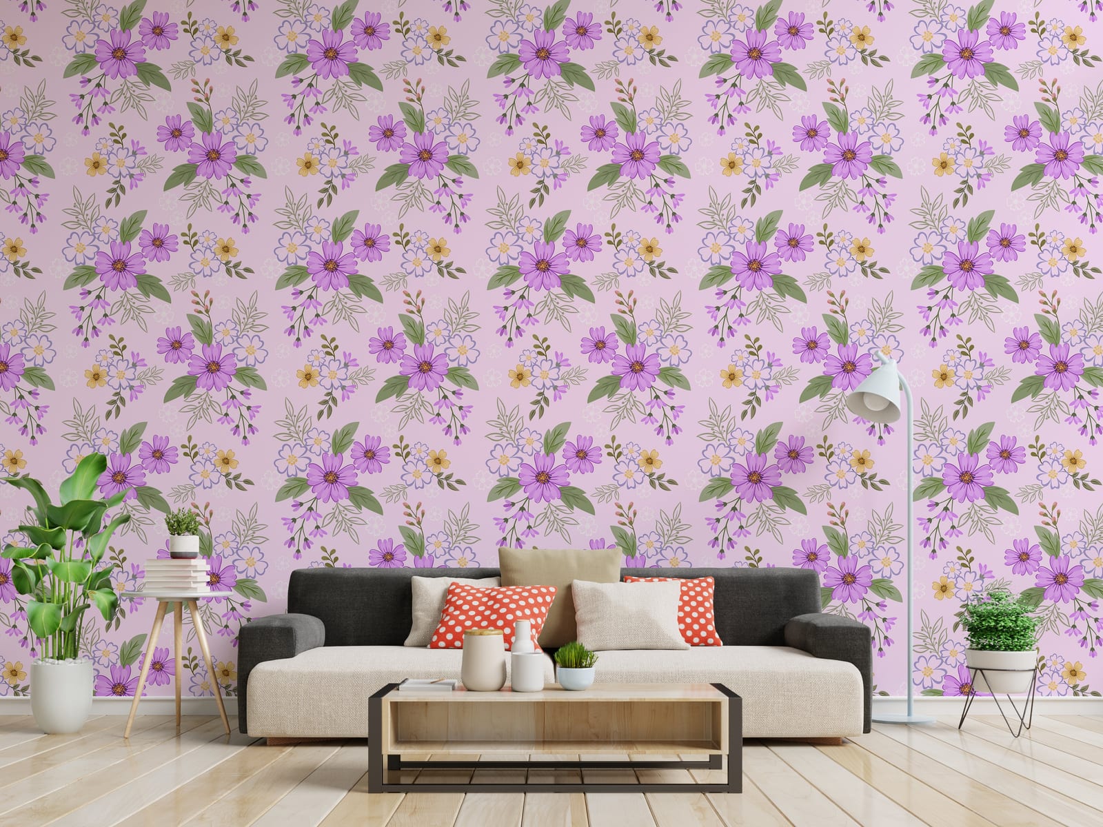 Purple Flowers Monsoon Glory Floral Wallpaper