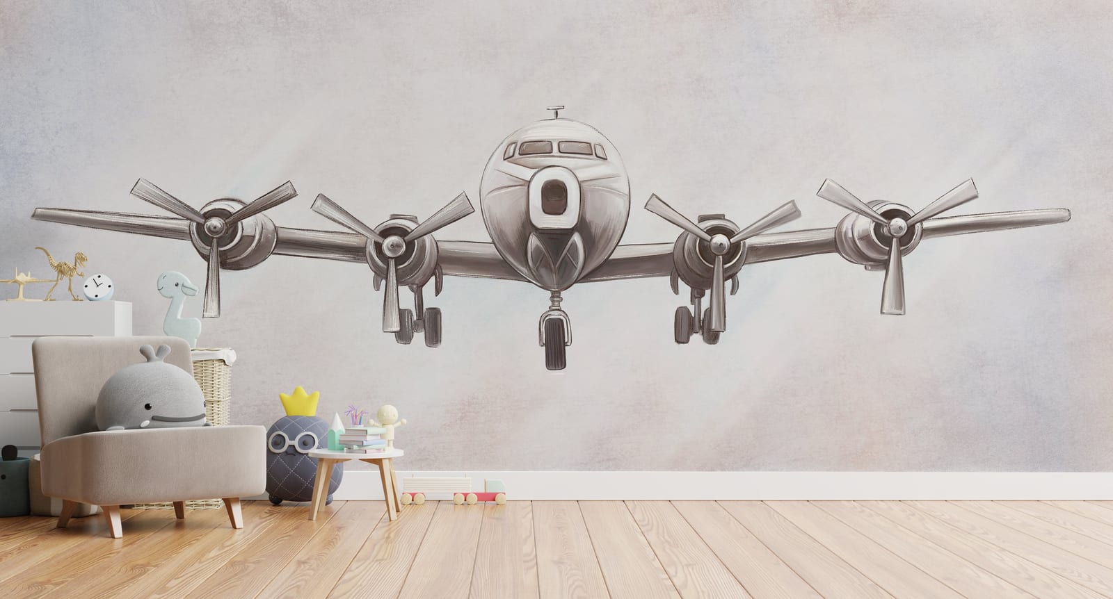 Airplane Nursery Wallpaper | Vintage Aviation Peel and Stick Wall Mural