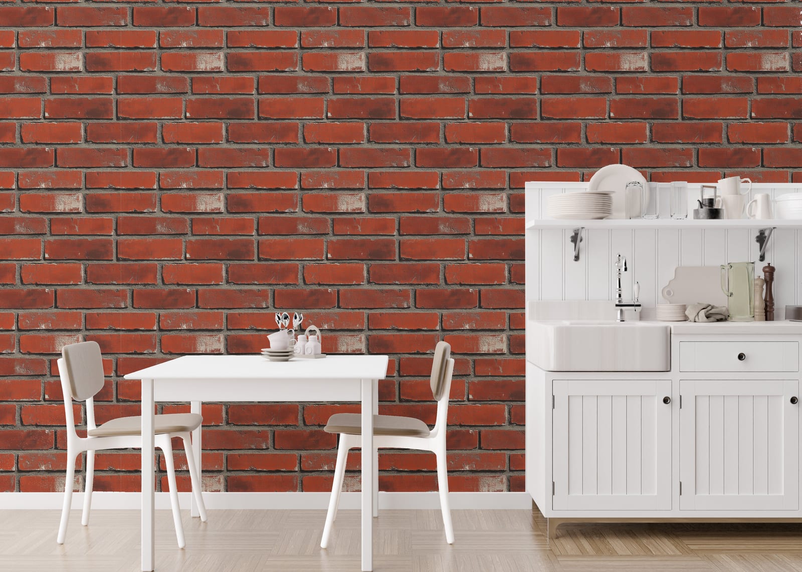 Vintage industrial brick wall mural elevating stylish restaurant or cafe ambiance