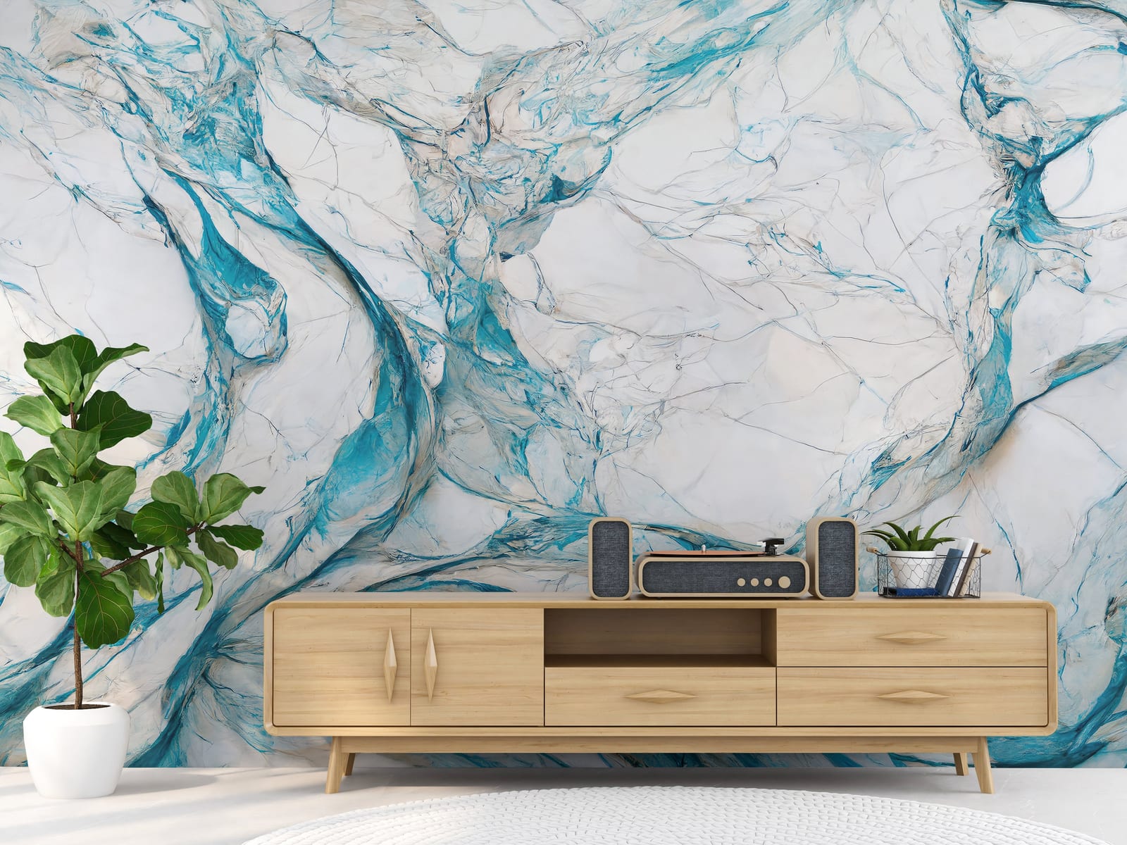 Flowing marble design mural for modern apartment living space decoration
