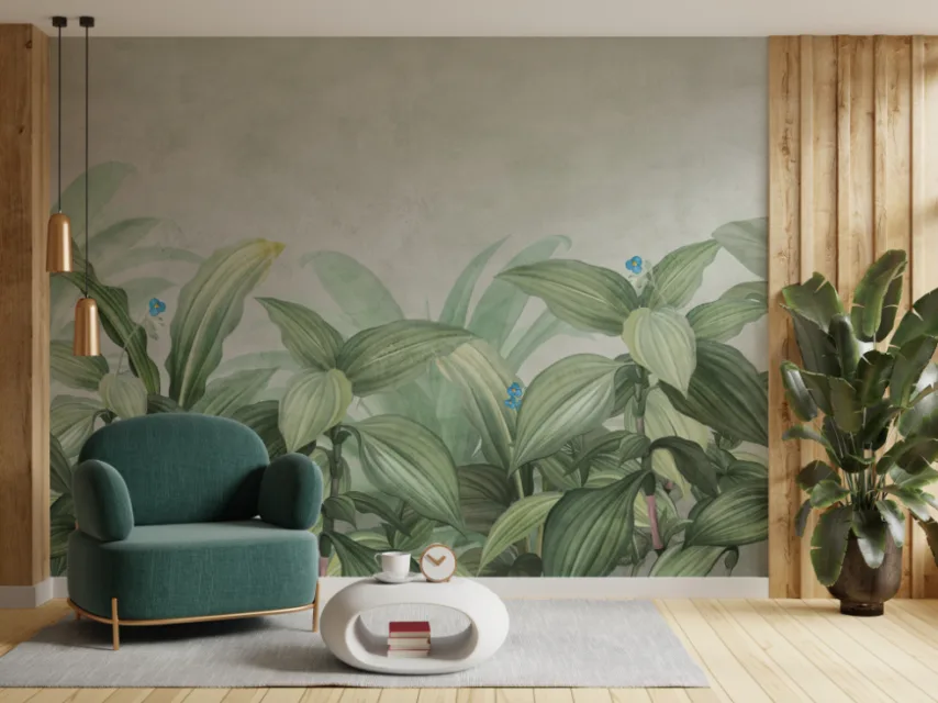 Big Green Leaf Bedroom Wallpaper