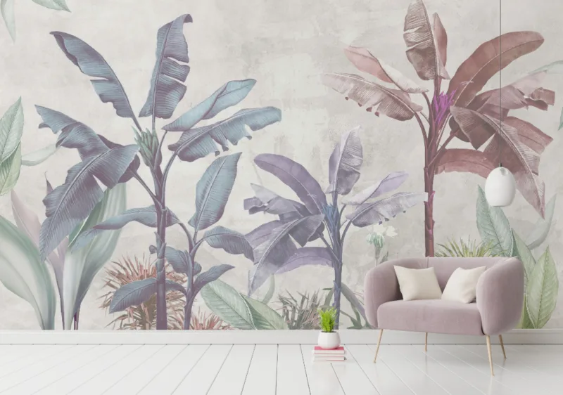 Removable Purple Red Natural Jungle Wallpaper
