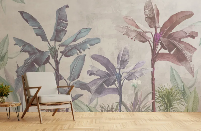 Soft Color Tropical Leaf Design Wallpaper