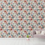 Watercolor flower bloom abstract red and blue peel and stick wallpaper wall mural – USA Chicago contemporary living Decor