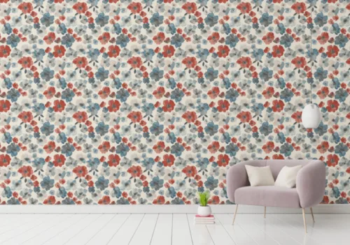 Abstract Flower Blooming Wallpaper Peel And Stick Red Blue Watercolor flower bloom abstract red and blue peel and stick wallpaper wall mural – USA Chicago contemporary living Decor