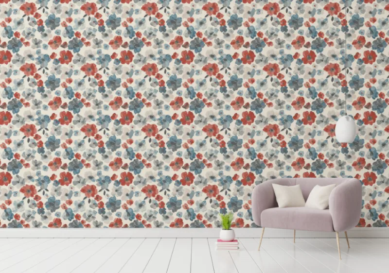 Watercolor flower bloom abstract red and blue peel and stick wallpaper wall mural – USA Chicago contemporary living Decor