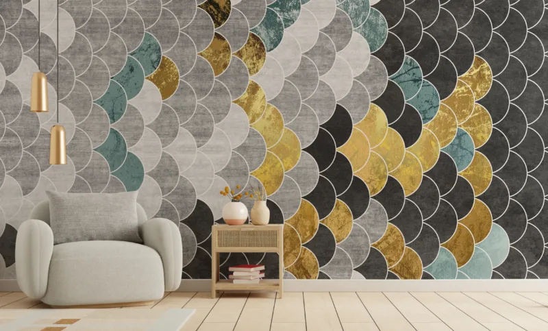 Modern abstract geometric Art Deco top wallpaper for feature walls, easy DIY installation for trendy homes in Sydney Australia