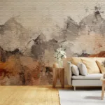 High selling abstract wallpaper mural featuring neutral beige and rust tones, self adhesive peel and stick design for bedroom or office, trending homes.