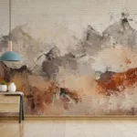 Abstract self adhesive wallpaper mural with earthy tones and textured art effect, designed for dining and living room walls, easy peel and stick for Chicago apartments.