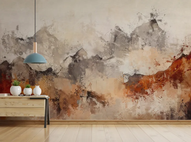 Abstract self adhesive wallpaper mural with earthy tones and textured art effect, designed for dining and living room walls, easy peel and stick for Chicago apartments.