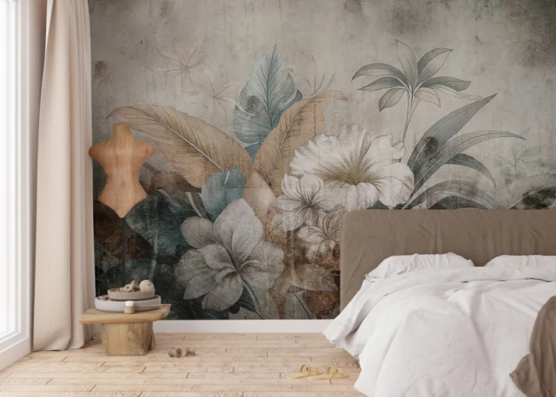 Best Bedroom Green Leaf Wallpaper for Wall White Flowers