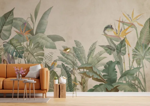 Best Living Room Wall Design With Tropical Leaves Best Living Room Wall Design With Tropical Leaves