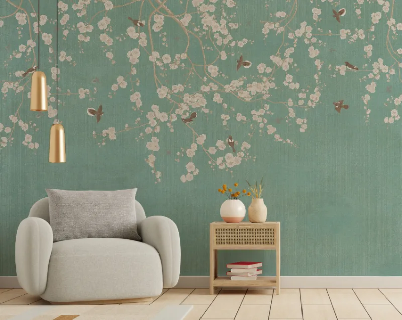 Birds on Blooming Branches Wallpaper