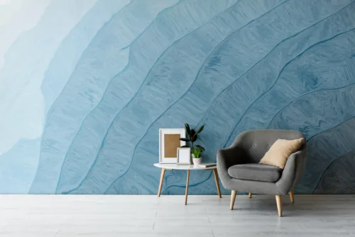 Coastal Inspired Blue Watercolor Abstract Removable Wallpaper for Miami, Florida Homes – Modern Living Room Wall Art and Decor.