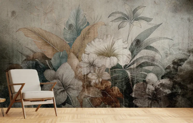 Botanical Hand Drawn Peel and Stick-Wallpaper White Flowers Beauty and Lovely Interior Design for wall
