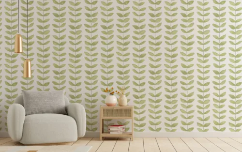 Botanical Leaf Wallpaper Mural in Green White