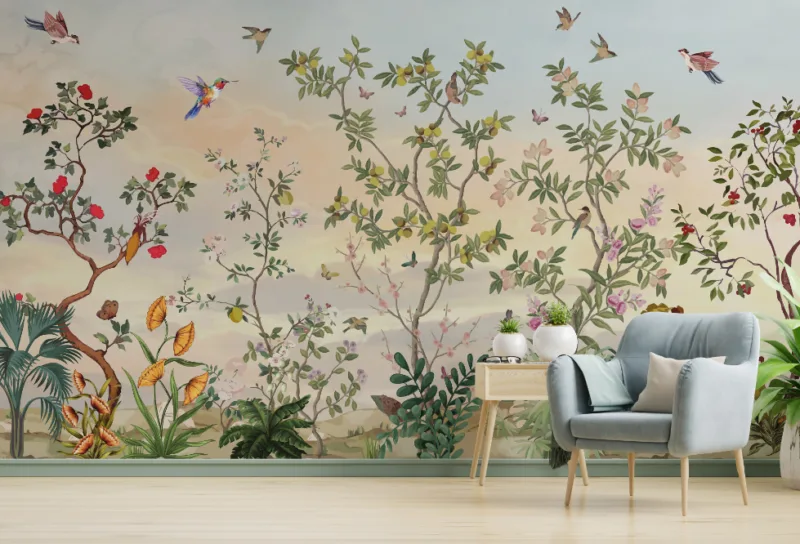Chinoiseries Birds Leaf Wall Self Adhesive Design