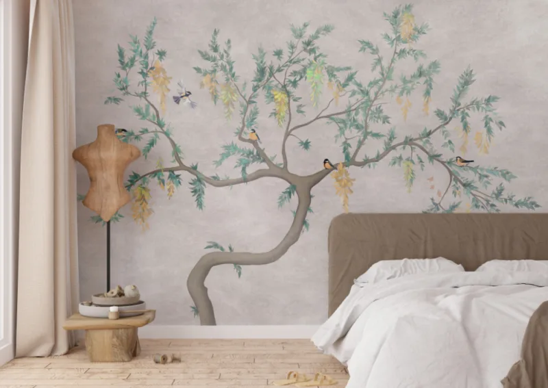 Tree Floral wallpaper for Trendy apartments, soft beige background adds a calm and stylish touch