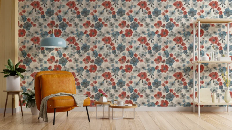 Blooming watercolor Flora Wall Covering Repeat design removable wallpaper for bedroom for Australia interiors