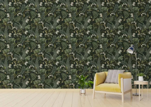 Foliage Fern Leaves Wall Art Design Dark green fern foliage wall mural, botanical art Self-Adhesive modern interior upgrade with lush natural design for home Design walls.
