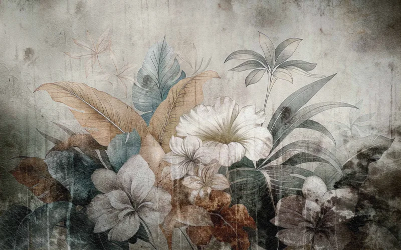 Hand Drawn Nostalgic Tropical Botanical Wallpaper