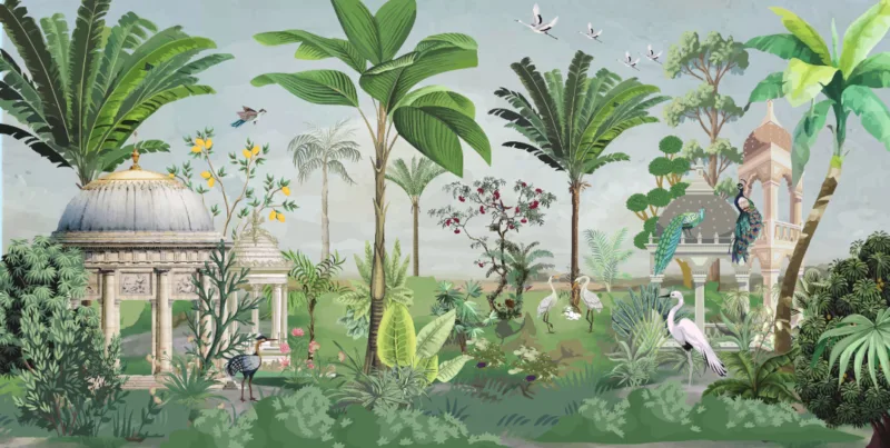 Mughal Garden Forest and Elephant Ride Wallpaper Murals