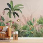 Natural Tropical Bedroom Wall Mural Green Floral Theme Natural Tropical Bedroom Wall Mural Green Floral Theme creating a very calming and peaceful atmosphere in home