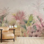 Natural Wild Green Leaves Wallpaper Living Room special and colorful wall interior décor with beige background